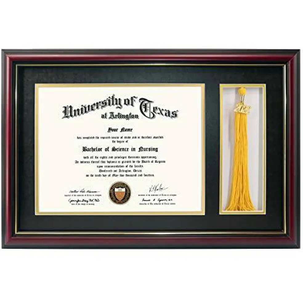 11x17 Cherry Wood Diploma Frame with Tassel Holder for 8.5x11 Certificate Document,Real Glass,Black Over Gold Mat