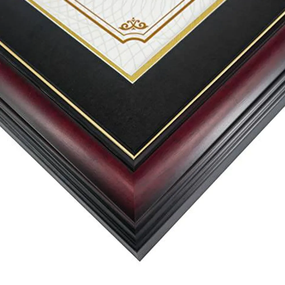 11x17 Cherry Wood Diploma Frame with Tassel Holder for 8.5x11 Certificate Document,Real Glass,Black Over Gold Mat