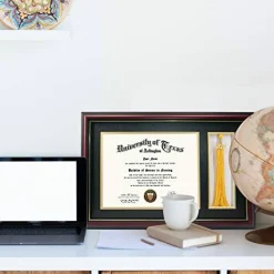 11x17 Cherry Wood Diploma Frame with Tassel Holder for 8.5x11 Certificate Document,Real Glass,Black Over Gold Mat