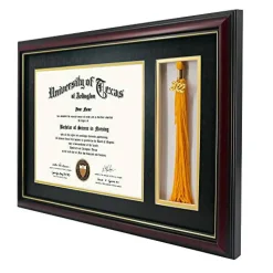 11x17 Cherry Wood Diploma Frame with Tassel Holder for 8.5x11 Certificate Document,Real Glass,Black Over Gold Mat