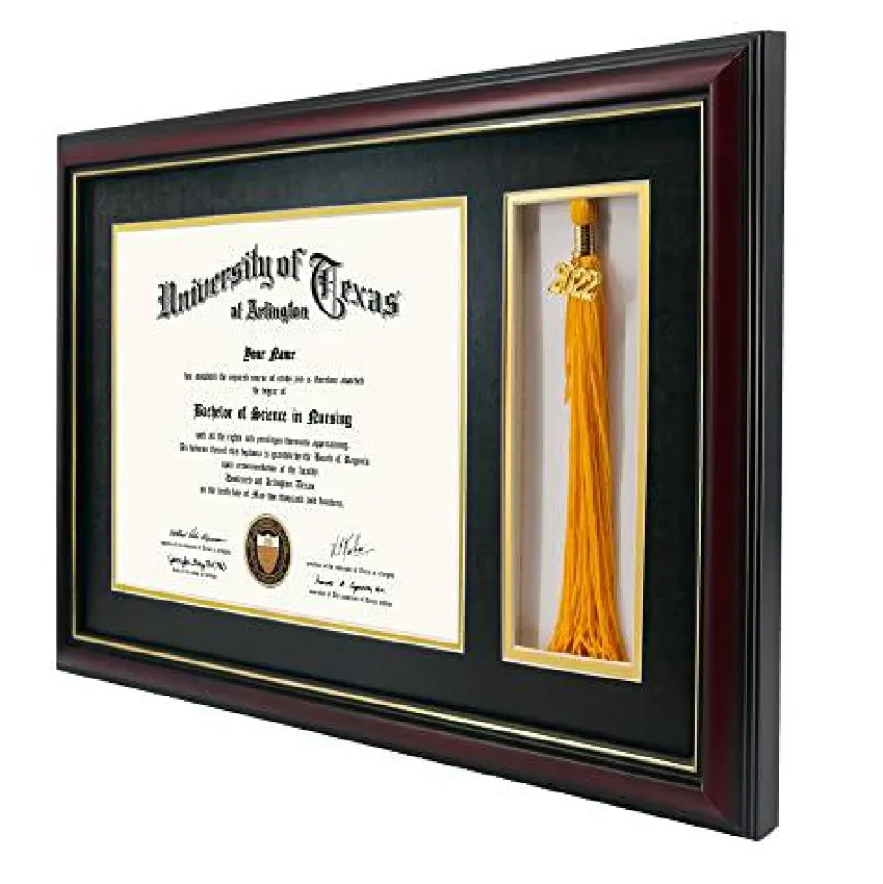 11x17 Cherry Wood Diploma Frame with Tassel Holder for 8.5x11 Certificate Document,Real Glass,Black Over Gold Mat