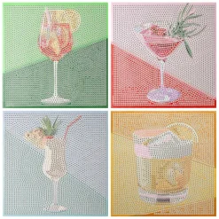 6" x 6" Cocktail Drinks 4-Piece Stretched Canvas Diamond Art Kit by Make Market®