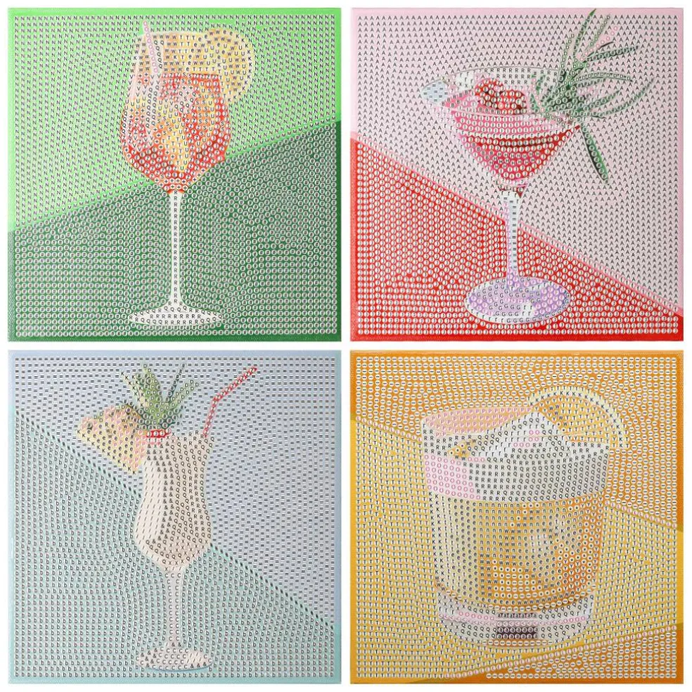 6" x 6" Cocktail Drinks 4-Piece Stretched Canvas Diamond Art Kit by Make Market®