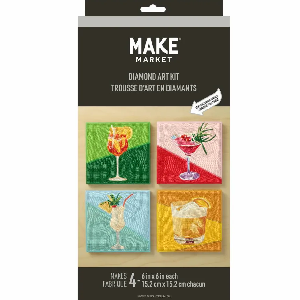 6" x 6" Cocktail Drinks 4-Piece Stretched Canvas Diamond Art Kit by Make Market®
