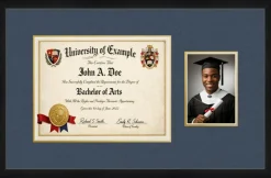 x 10 College Diploma (Traditional)-5 x 7 Photo Diploma-Photo Frame Matte Black Navy Blue Mat