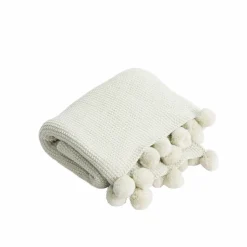50" x 60" Cream Knit Pom Pom Throw by Ashland®