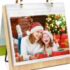 5x7 Desktop Flip Photo Album with Stand, Horizontal Tabletop Picture Display Album with 60 PVC Pockets, Wooden Base Metal Ring Photo Collection Frame for Home & Office Decor