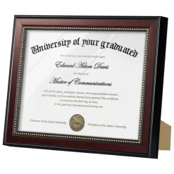 8.5x11 Diploma Certificate Frame with High Definition Glass, Degree Document Frame for Wall and Tabletop, Mahogany with Gold Beads, 1 Pack