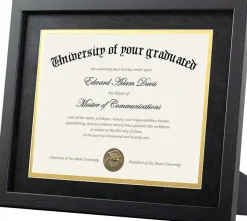 11x14 Diploma Frame Certificate Degree Document Frame with High Definition Glass, 8.5 x 11 with mat for Wall and Tabletop, Black Double Mat, 1 Pack