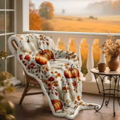 50x60 Fall Pumpkin Flannel Throw Blanket Soft Warm Fleece for Couch Bed