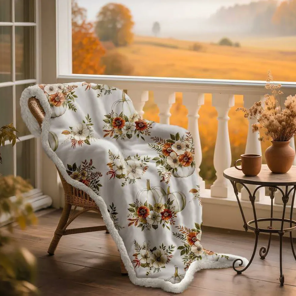 50x60 Fall Pumpkin Flannel Throw Blanket Soft Warm Fleece for Couch Bed