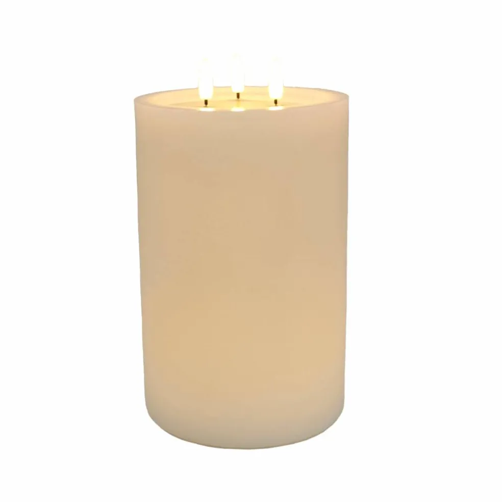 6" x 9" Flickering 3-Wick LED Wax Pillar Candle by Ashland®