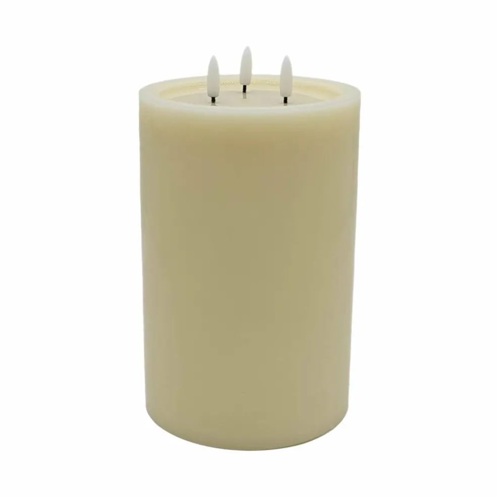 6" x 9" Flickering 3-Wick LED Wax Pillar Candle by Ashland®