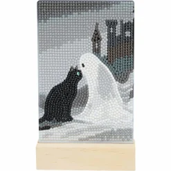 4" x 6" Ghost & Cat Acrylic Surface Diamond Art Kit with Wood Stand by Make Market®