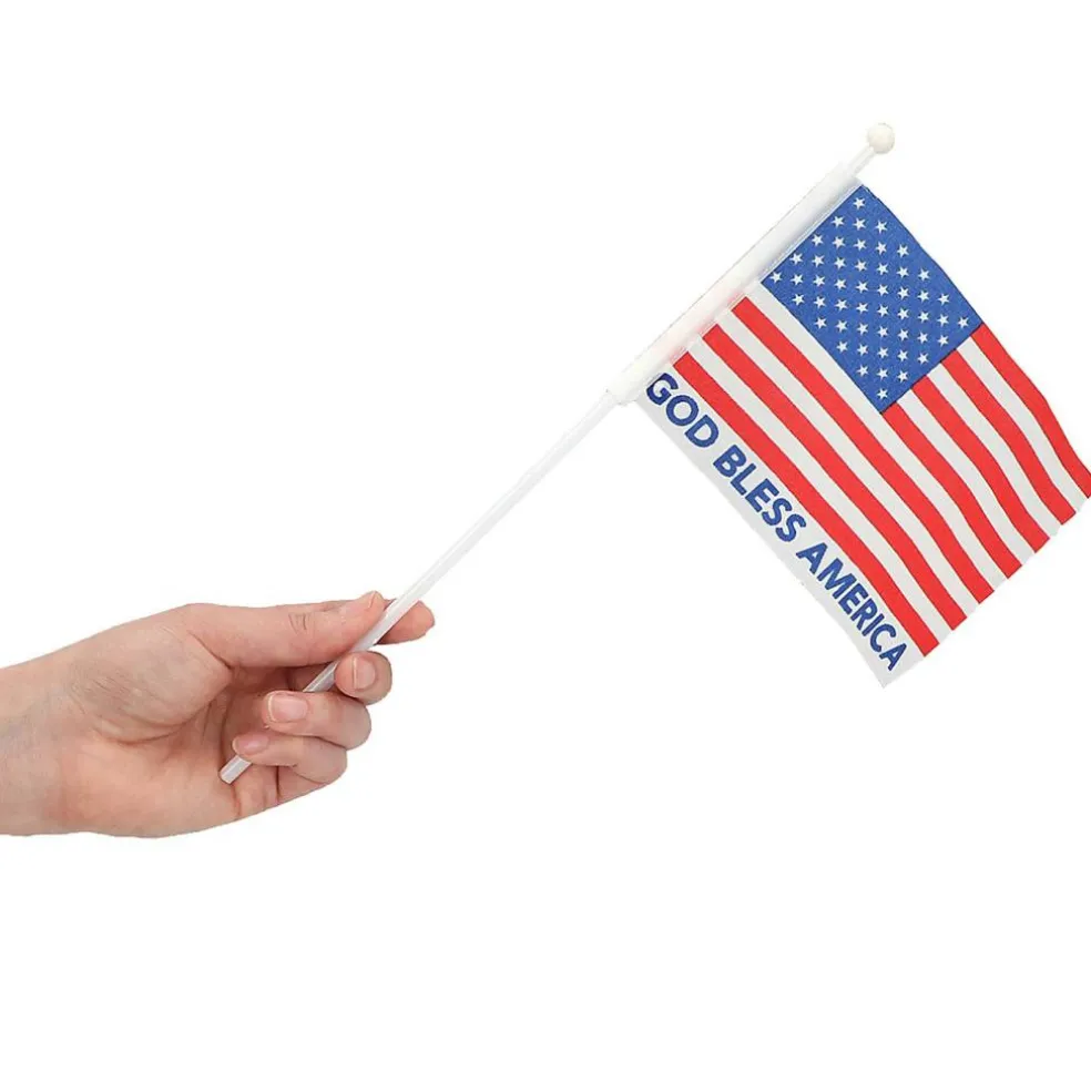 6" x 4" God Bless America USA Flags on Plastic Sticks 12 Pc.