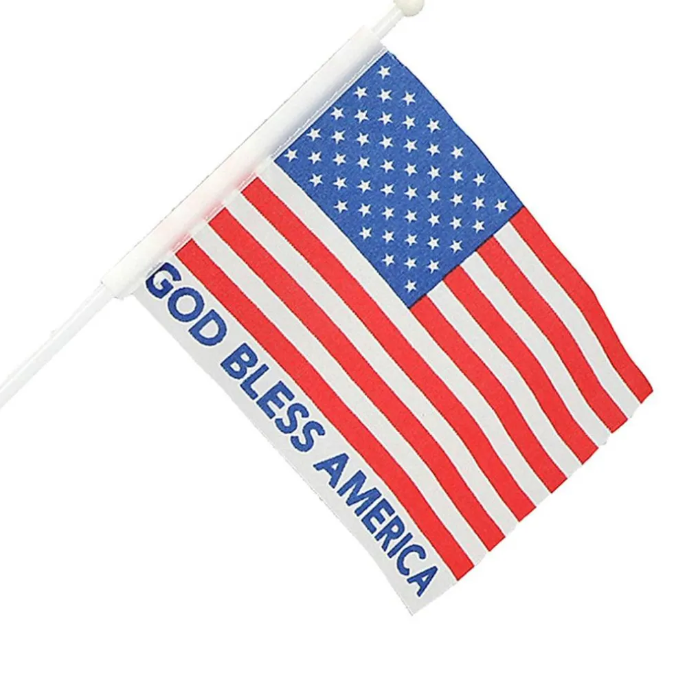 6" x 4" God Bless America USA Flags on Plastic Sticks 12 Pc.