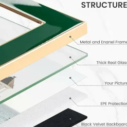 5x7 Gold Metal Enamel Picture Frame with Green Finish, Aluminum Photo Frame with Tempered Glass & Easel for Wall or Tabletop Display, Modern Gift Frame for Home & Office Decor