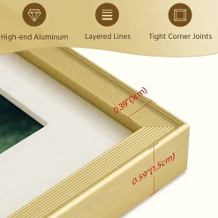 8x10 Gold Metal Picture Frame with Mat for 5x7 Photo, Aluminum Stepped Frame for Wall or Tabletop Display, Gallery Wall Decor Frame with Vertical & Horizontal Hanging (1 Pack)