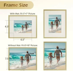8x10 Gold Metal Picture Frame with Mat for 5x7 Photo, Aluminum Stepped Frame for Wall or Tabletop Display, Gallery Wall Decor Frame with Vertical & Horizontal Hanging (1 Pack)