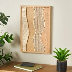 15" x 23" Handmade Brown Wood Abstract Wall Décor with Dimensional Wavy Design