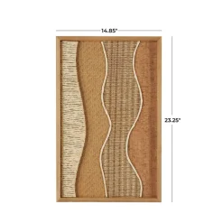 15" x 23" Handmade Brown Wood Abstract Wall Décor with Dimensional Wavy Design