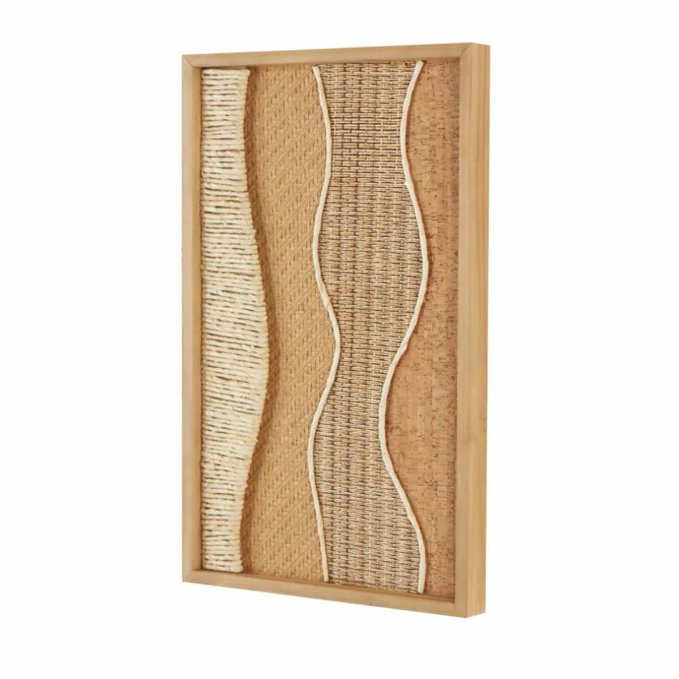 15" x 23" Handmade Brown Wood Abstract Wall Décor with Dimensional Wavy Design