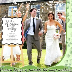 24 x 18 Inch Acrylic Wedding Welcome Sign Wavy Welcome to Our Wedding Sign with Hanging Ribbons Large Modern Bridal Shower Ceremony Reception Entrance Decor for Indoor Outdoor Events