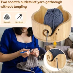 7 X 4inch Cat Yarn Bowl Set, Wooden Yarn Bowls for Crocheting