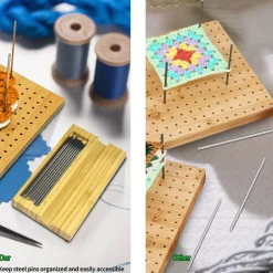 7.7 x 7.7 Inch Crochet Blocking Board with 20 Pins, Handcrafted Knitting Blocking Mat for Crochet Projects and Granny Squares, Gifts for Grandmothers, Mothers