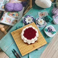 7.7 x 7.7 Inch Crochet Blocking Board with 20 Pins, Handcrafted Knitting Blocking Mat for Crochet Projects and Granny Squares, Gifts for Grandmothers, Mothers
