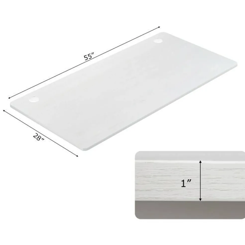 55 x 28 Inch Desk Tabletop, Rectangle Desktop Replacement with 2 Cable Holes, 1-Inch-Thick Work Surface for Sit to Stand Desk, White
