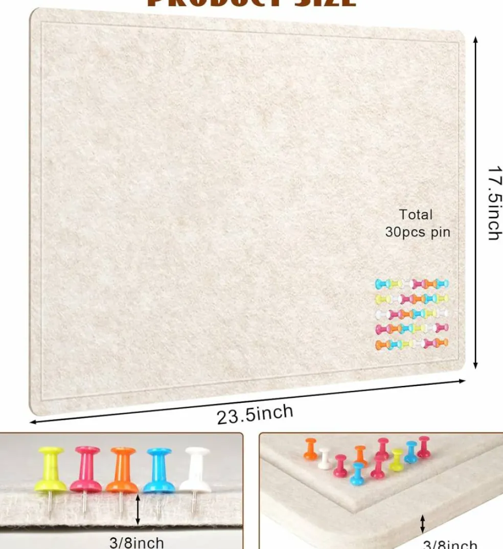 23.5 X 17.5 inches Cork Board with 20 Pushpin(Oatmeal)