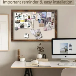 36 x 24 Inch - Rustic Wood Framed Cork Board with Linen