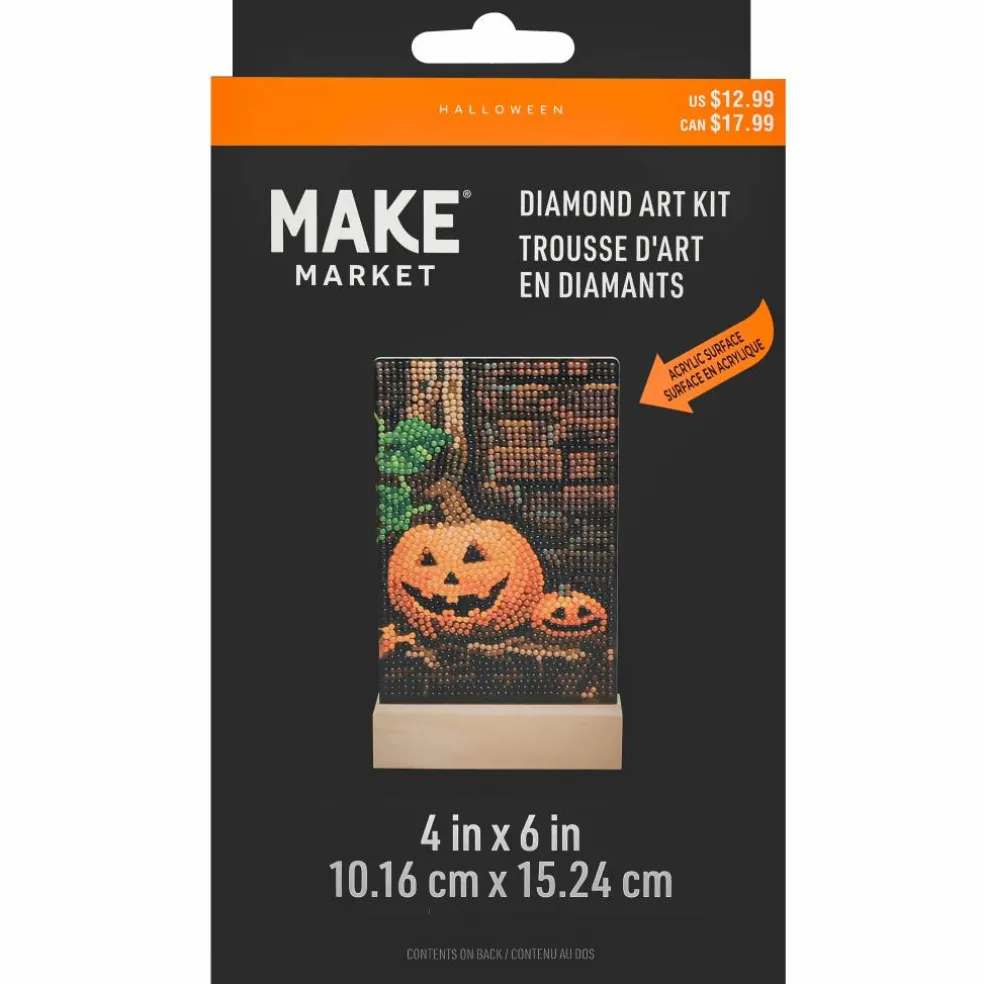 4" x 6" Jack-o'-Lanterns Acrylic Surface Diamond Art Kit with Wood Stand by Make Market®