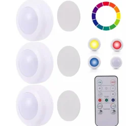 3x LED Closet Lights RGB Multicolor Wireless Puck Under Cabinet + Remote
