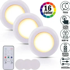 3x LED Closet Lights RGB Multicolor Wireless Puck Under Cabinet + Remote
