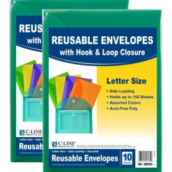 XL Reusable Envelopes, Hook and Loop Closure, 8 1/2 x 11, Assorted Colors, 10 Per Pack, 2 Packs