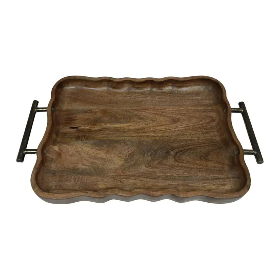 18.6" x 11.8" Mango Wood Tray with Metal Handles by Ashland®