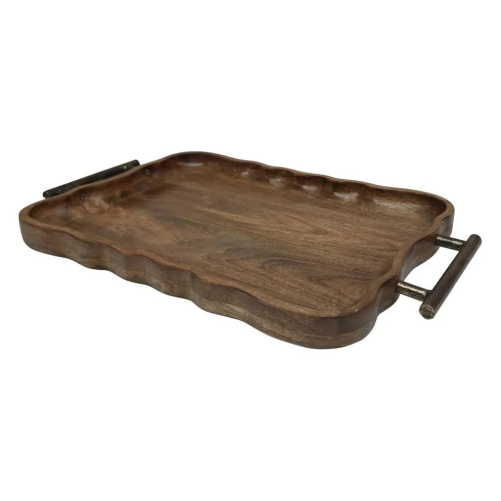 18.6" x 11.8" Mango Wood Tray with Metal Handles by Ashland®