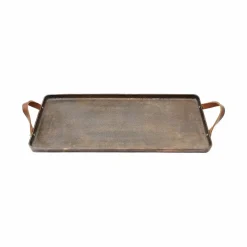 18" x 12" Metal Tray with Leather Handles by Ashland®