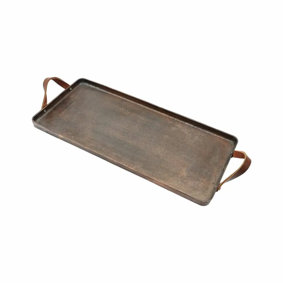 18" x 12" Metal Tray with Leather Handles by Ashland®