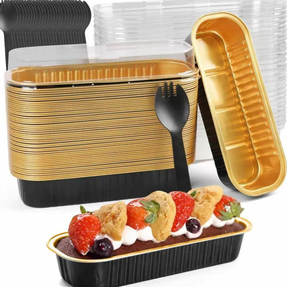 50x Mini Aluminum Foil Cake Pans with Lids Disposable Muffin Baking Tins