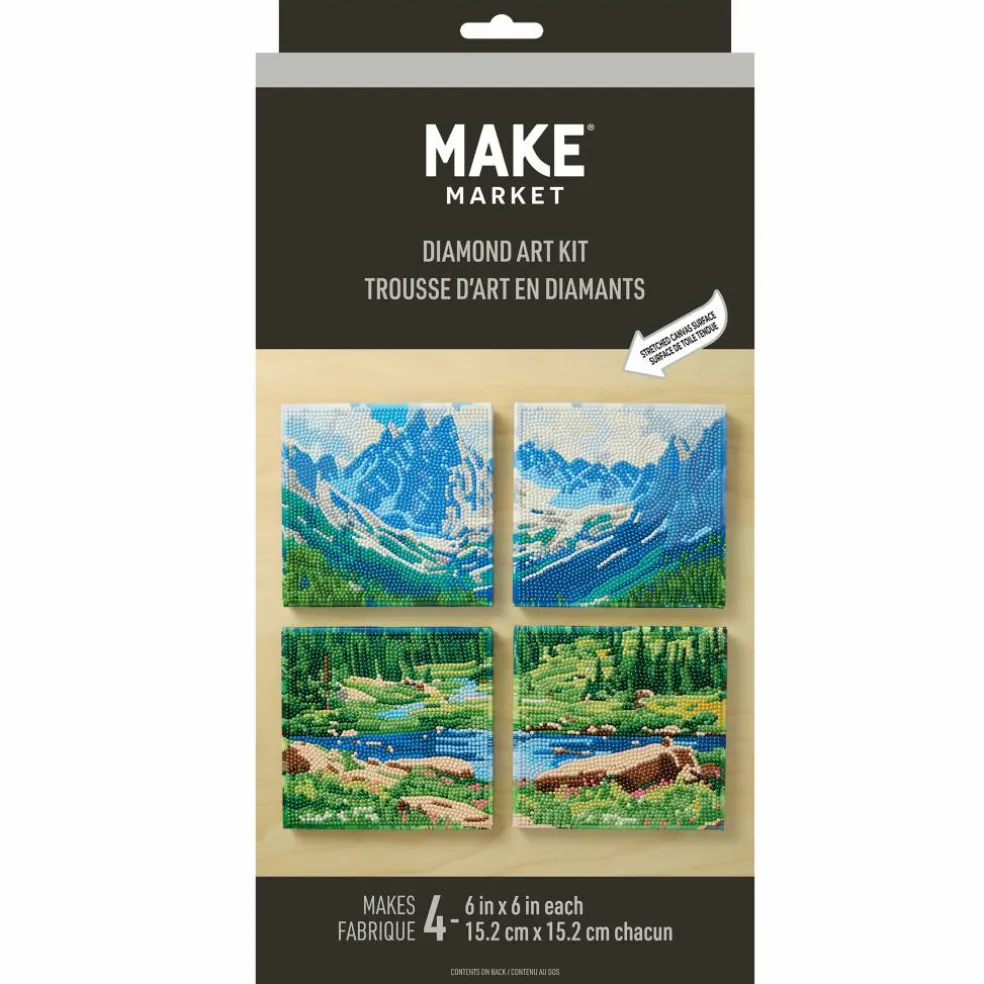 6" x 6" Mountain Landscape 4-Piece Stretched Canvas Diamond Art Kit by Make Market®