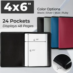4x6 Photo Album (2-Pack, Black), Mounting Paper, Small 4 x 6 Art Portfolio Presentation Binder, 24 Clear Sleeves Show 48 Pages, Professional Picture Book for Artwork, Postcards