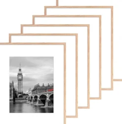 16x20 Picture Frame Set of 6 Natural Poster Frames with Mat Shatter Resistant Plastic Cover Thin Border Lightweight Wall Gallery Frames for Photos Artwork Home Office Decor