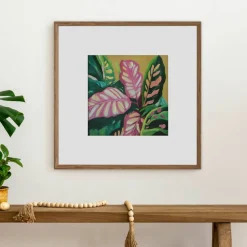 20" x 20" Pink & Green Calathea Leaf Wall Décor in Woodgrain Frame by Ashland®