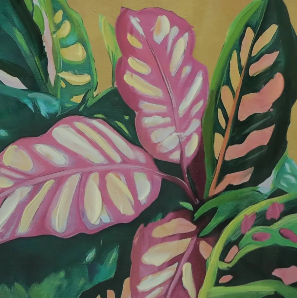 20" x 20" Pink & Green Calathea Leaf Wall Décor in Woodgrain Frame by Ashland®