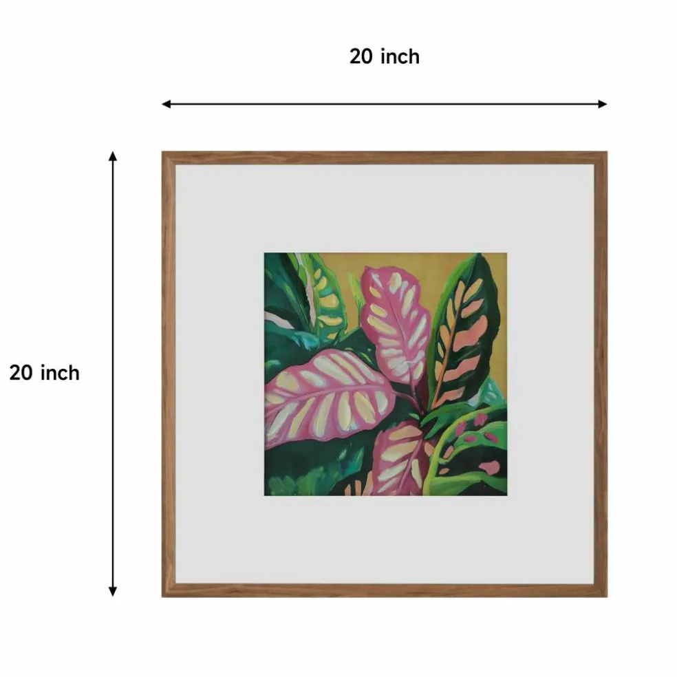 20" x 20" Pink & Green Calathea Leaf Wall Décor in Woodgrain Frame by Ashland®