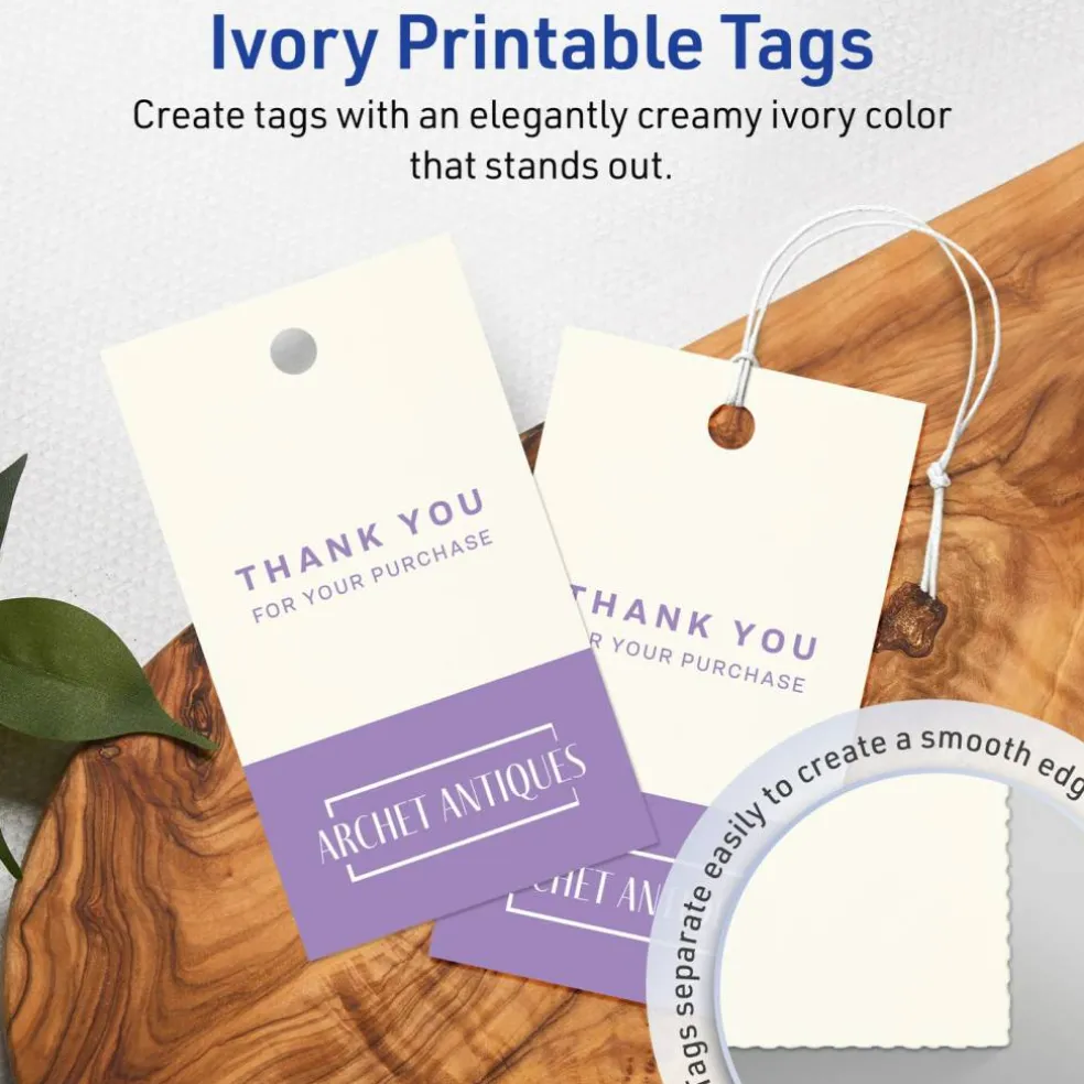 2" x 3-1/2" Rectangle, Matte Ivory Printable Tags