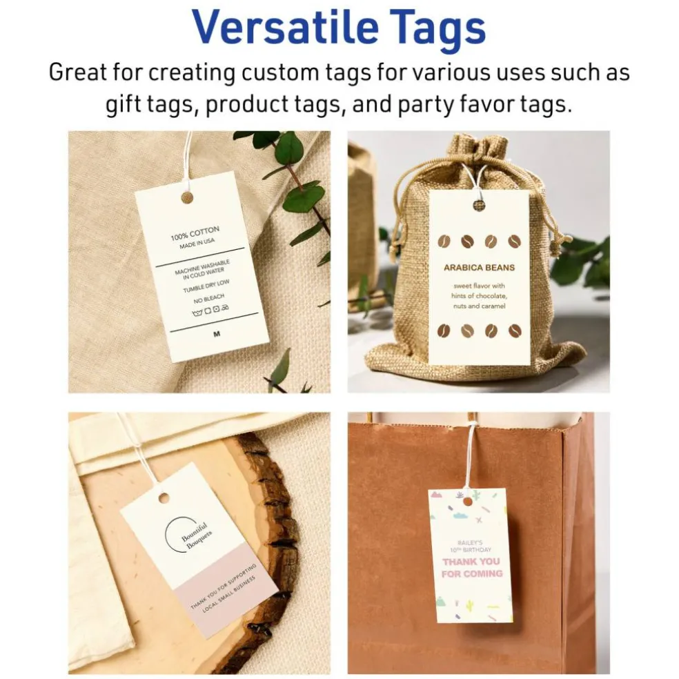 2" x 3-1/2" Rectangle, Matte Ivory Printable Tags